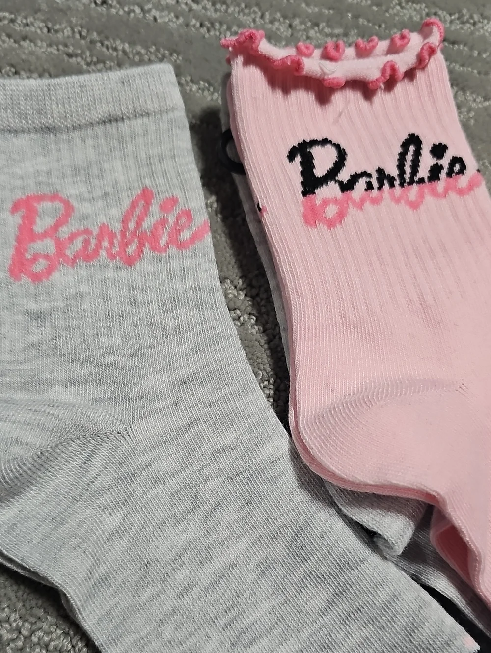 NWT Barbie Logo Crew 2 Pair Pack Socks Pink/Grey/Black